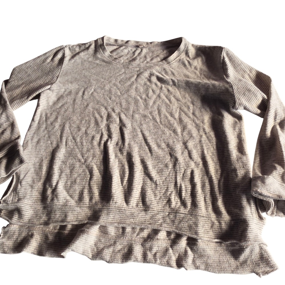 Mod-o-doc Womens Gray White Striped Long Sleeve Crew Neck Knit Top Size Large